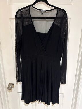 City Chic Black Mesh Long-Sleeve Wrap Dress